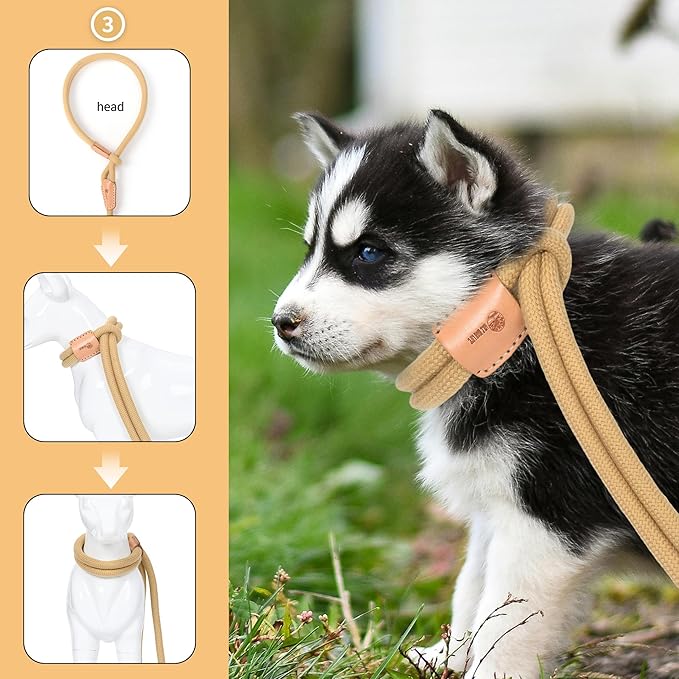 Mile High Life Harness Lead No Pull, All in one Dog Lead 2-in-1, Rope Leash and Harness Two in One, Slip Leash for Puppy Small Dogs Training, 4FT Yellow
