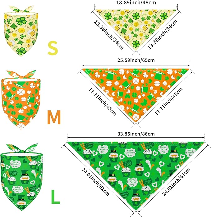 10PCS St.Patricks Day Dog Bandanas for Large XL Breed DogsTriangle Bibs Scarves Boys and Girls Grooming Accessories