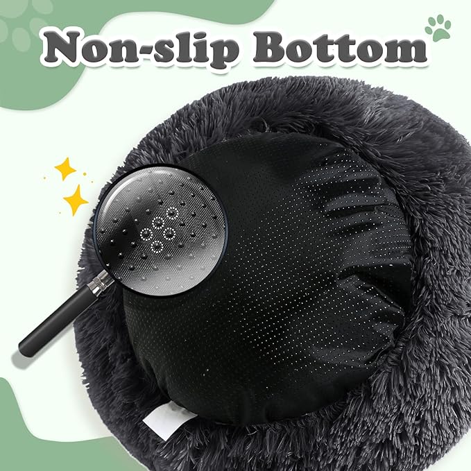 JOLLYVOGUE Dog & Cat Bed, Calming Anti-Anxiety Pet Bed for Small Dogs, Fluffy Donut Cushion for Small and Medium Pets (24")