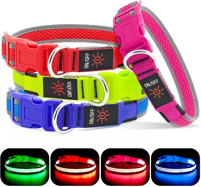 YFbrite Light up Dog Collar, USB Rechargeable LED Puppy Collar Super Bright Adjustable Glowing Dog Lights for Night Walking (Pink, Large)