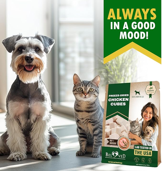 Beloved Pets Dog & Cat Treats Freeze Dried Chicken Cubes 5.5 oz - All Natural Meat Raw Pet Food - Human Grade High-Protein Snacks & Grain-Free Jerky Chews for Cats and Small Dogs