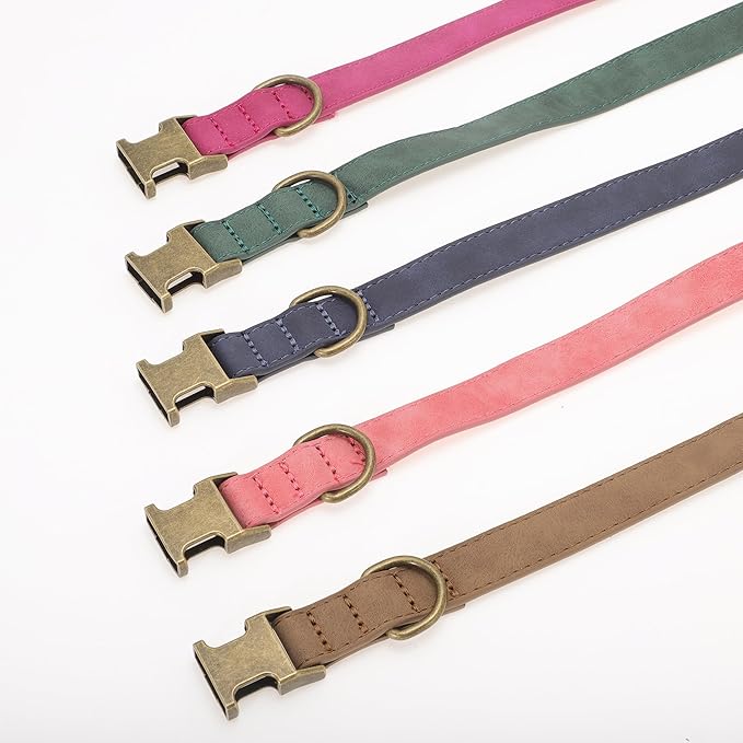 Dog Collar, Soft PU Durable Heavy Duty with Quick Release Metal Buckle, Puppy, Adjustable for Dogs Medium Purple
