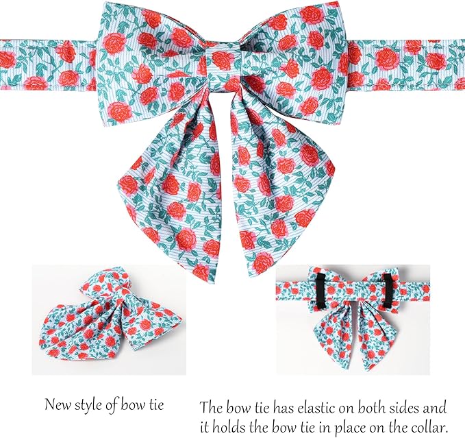 Lionet Paws Design Dogs Collar Cute Flower Sailor Bow Dog Collars for Girl Female Small Medium Dogs with Rose M