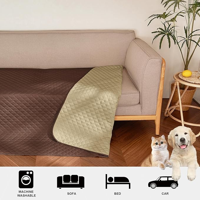 NICETOWN Waterproof Dog Bed Cover Pet Blanket with Anti-Slip Back for Furniture Bed Couch Cat Blanket Mat for Loveseat Sofa Recliner L-Shape Sofa, 30" W x 70" L, Chocolate/Sand, 1 Piece