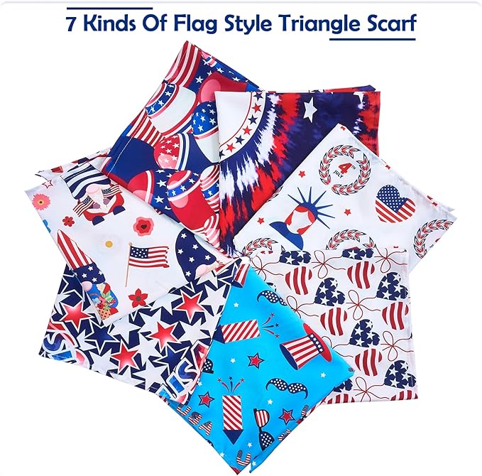4th of July Dog Bandanas for Small Dogs Adjustable Patriotic Dogs Bandanas 7 Pcs Independence Day Flag Day Scarves Medium Puppy Cats Grooming M