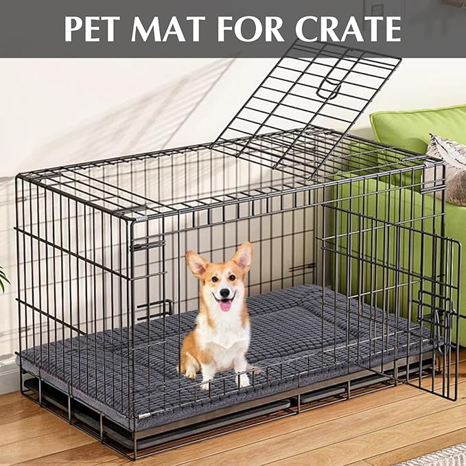 BVAGSS Dog Bed Mat,Reversible Dog Crate Pad, Memory Foam Soft Warm Pet Cushion for Small Medium Dogs, Washable Pet Sleeping Mattress Kennel Pad XH079 (30''x20''x1.6'',Light Grey)