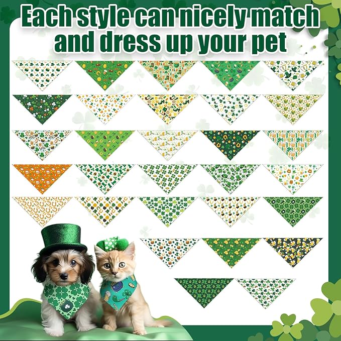 Aliceset 180 Pcs St Patrick's Day Dog Bandana Bulk Shamrock Bandanas for Dog Cute Pet Scarf Bibs Soft Triangle Scarf St Patrick Green Neckerchief for Boy and Girl, Small and Medium Pet