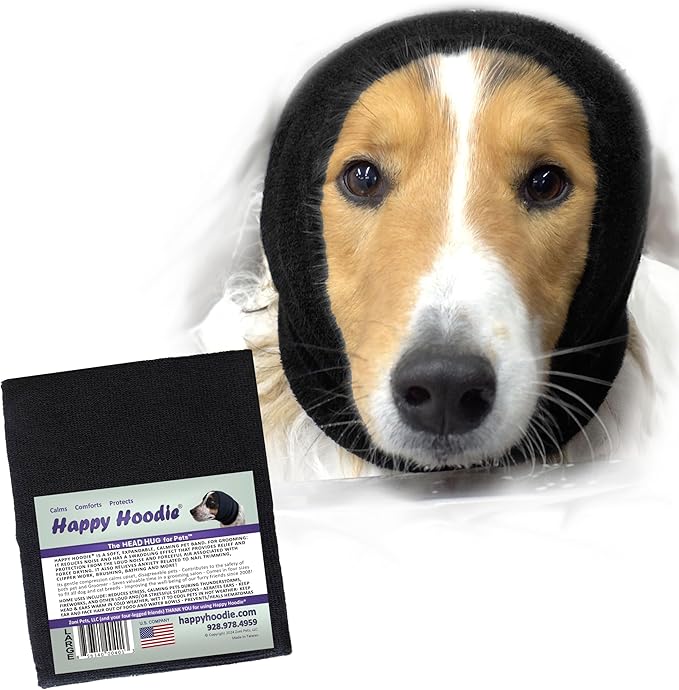 Happy Hoodie The Original Calming Band for Dogs & Cats - Anxiety Relief, Noise Canceling, and Grooming Tool Since 2008 (Large, Black)