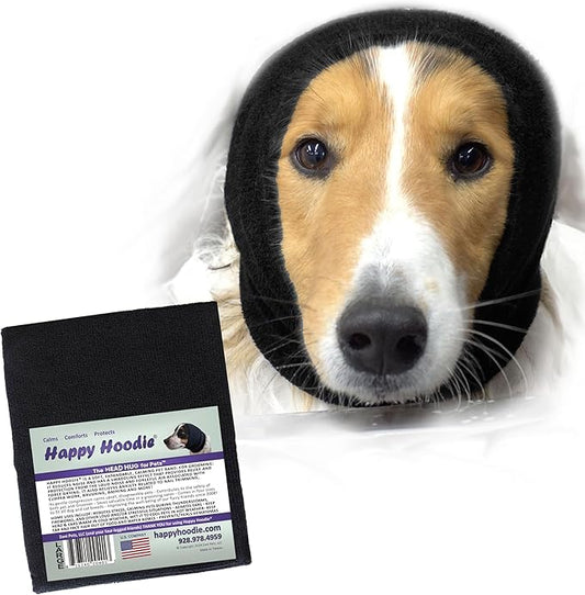 Happy Hoodie The Original Calming Band for Dogs & Cats - Anxiety Relief, Noise Canceling, and Grooming Tool Since 2008 (Large, Black)