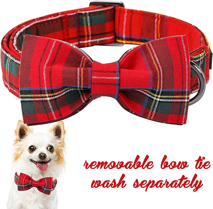 Unique style paws Christmas Dog and Cat Collar with Bow Pet Gift Adjustable Soft and Comfy Bowtie Collars for Small Medium Large Dogs
