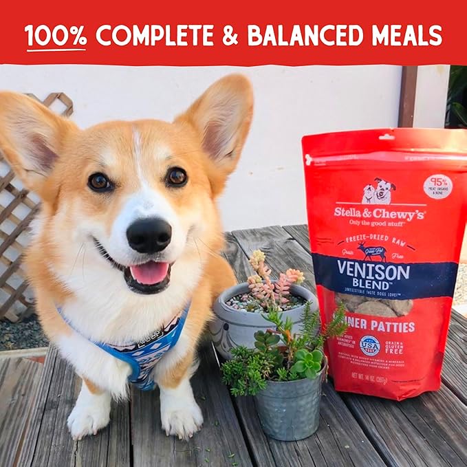 Stella & Chewy's Freeze-Dried Raw Dinner Patties - Venison Blend Recipe - High Protein Grain-Free Puppy & Dog Food - Perfect For Picky Eaters - 5.5 oz