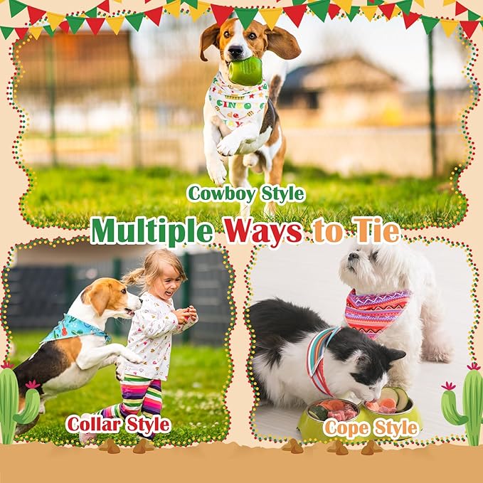 Paterr 100 Pieces Dog Bandanas Bulk Mexican Cinco De Mayo Pet Handkerchief Soft Dog Triangle Bibs Cute Adjustable Washable Pet Scarf Accessory for Small Medium Dogs Puppy Cats (Mexican Fiesta)