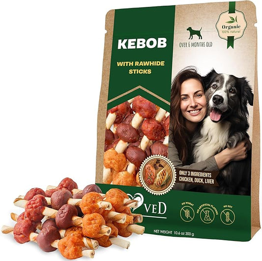 Dog Treats Rawhide Sticks Wrapped with Chicken 11 oz Pet Natural Chew Treats - Grain Free Meat & Human Grade Dried Snacks - Best for Small & Large Dogs (10.6 Ounce (Pack of 1), Rawhide Kabob)