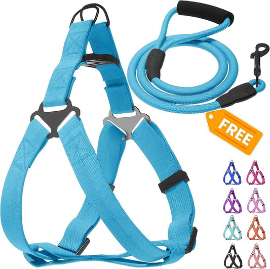 Step in No Pull Dog Harness, Free Upgrade Ultra Durable Dog Rope Leash Harness Nylon (2-in-1) Non-Slip Adjustable, Easy Control Handle, Strong Metal, Vest Harness for Large Dog - Blue XL