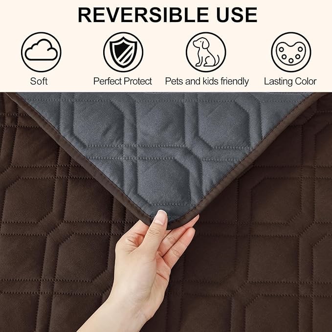 Smiry Waterproof Dog Blanket, 82x82 Inch Soft Pet Bed Cover Reversible, Washable Sofa Couch Furniture Protector for Small Medium Large Dog Puppy Cat, Chocolate/Dark Grey
