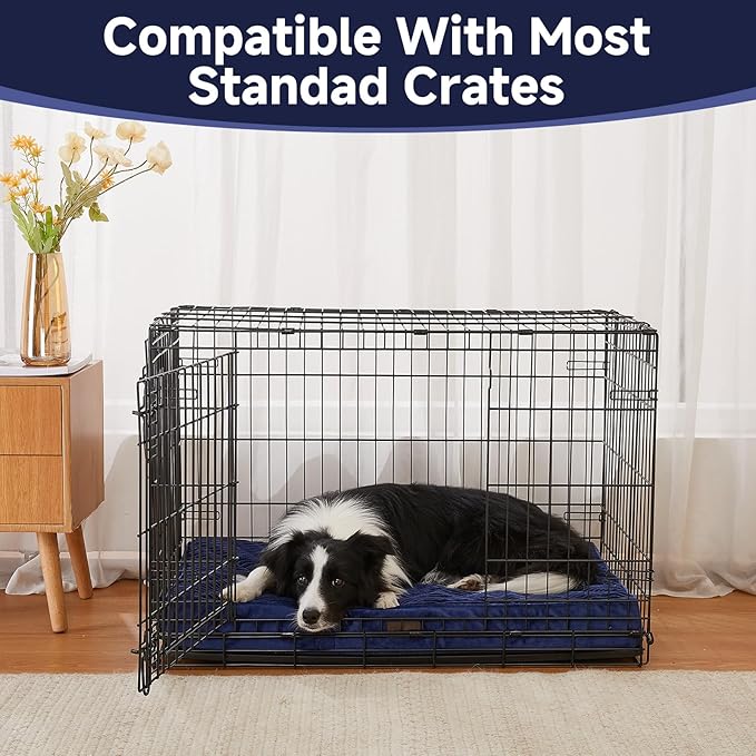 OhGeni Orthopedic Waterproof & Machine Washable Dog Bed for Medium Large Pets, Suitable for Crates, 25D Egg Crate Foam, Non-Slip Bottom & Removable Cover, Invisible Zipper, 35 Inches(Navy)