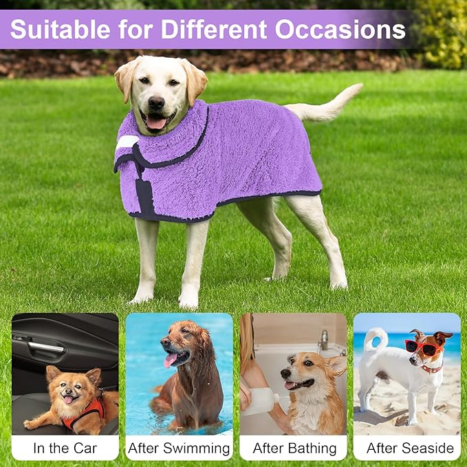 Dog Bathrobe Super Absorbent Dog Towels for Drying Dogs Large Quick Drying Puppy Robes for After Bath Soft Puppy Towel Adjustable Dry Coat to Keep Warm(S-XXL)