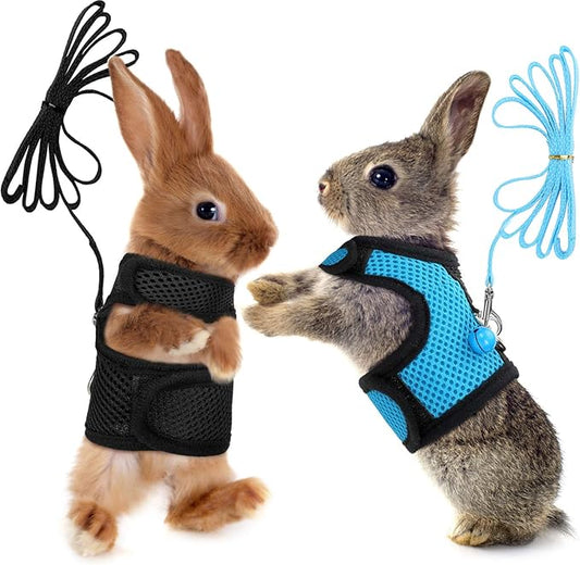 SATINIOR 2 Pieces Guinea Pig Clothes Baby Ferret Rats Hamster Soft Mesh Harness Leash Vest Set with Bell for Guinea Pigs, Hamster, Ferret, Rabbit, Chinchilla and Similar Small Animals(Blue, Black,M)