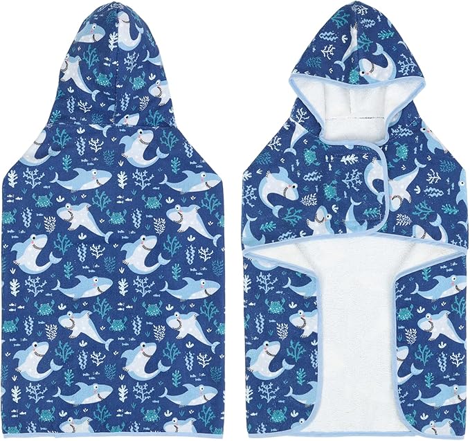 HDE Dog Bathrobe Super Absorbent Quick Drying Towel with Hood for All Dog Breeds Sizes S-XXL - Sharks - XL