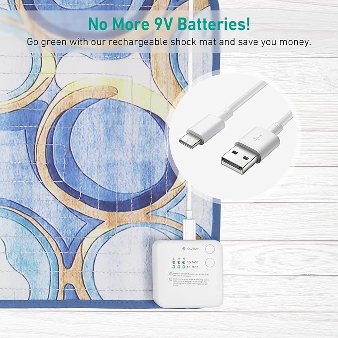 DOGNESS Rechargeable Pet Shock Mat, 31"x15" Safe Cat Repellent Mat Electronic Training Pads Keep Dogs and Cats Off Couch, Bed, Indoor Cat Deterrent Mat (Geometric Patterns)