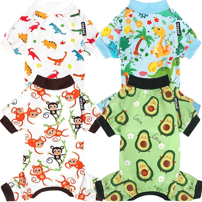 XPUDAC 4 Pack Dog Pajamas Soft Strechy Summer Puppy Clothes for Small Medium Dogs Boy Girl Cat Apparel-X-Large