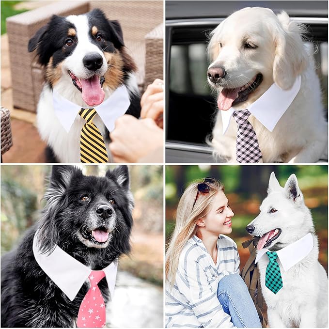 Segarty Dog Neck Tie Collar, 6 Pack Adjustable Cute Pet Ties Collars Grooming Accessories Formal Wedding Costume for Medium Large Dogs, Dog Necktie Set Blue Pink Yellow Plaid Birthday Holiday (XL)