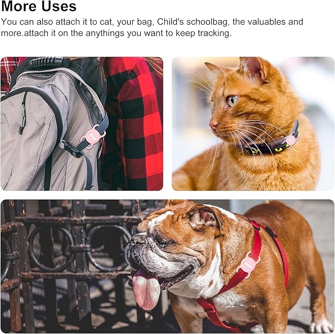 for Airtag Dog Collar Holder, Air Tag Protective Cat Airtag Dog Collar,Silicone AirTags GPS Tracking Accessories,Air Tags with Bone Pattern (1 Pack(Pink))