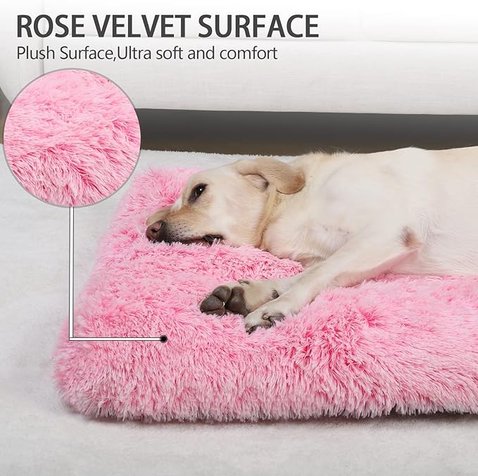 Vonabem XL Dog Bed Large Crate Pad, Washable Pink Pet Beds, Deluxe Plush Soft Crate Bed 42 inch, Dog Mats for Sleeping, Anti-Slip Kennel Pad 41 * 27 inch