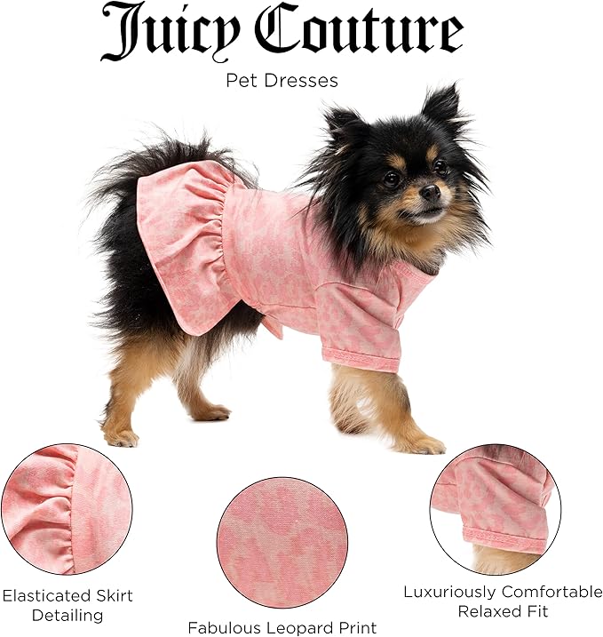 Juicy Couture Pink Leopard Tulle Dog Dress ā Pullover Design Puppy Shirt with Elasticated Waistline and Flared Skirt, Doggie Clothes for Convenient Bathroom Breaks, X-Small (2-4 lbs.)