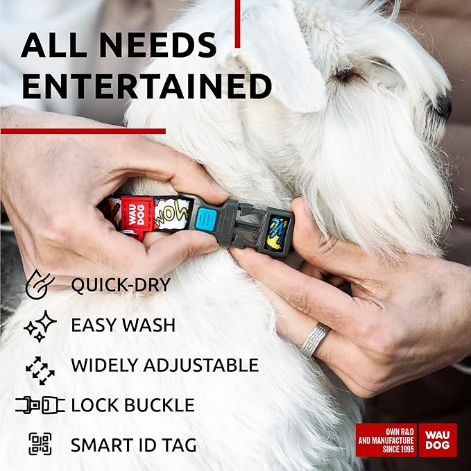 WAUDOG Nylon Dog Collar - Adjustable Dog Collar for Large Dogs, Small & Medium Dogs - Breakaway Puppy Collars for Large Breed Dogs - Boy & Girl Dog Collars with Durable Plastic Buckle and QR Dog Tag