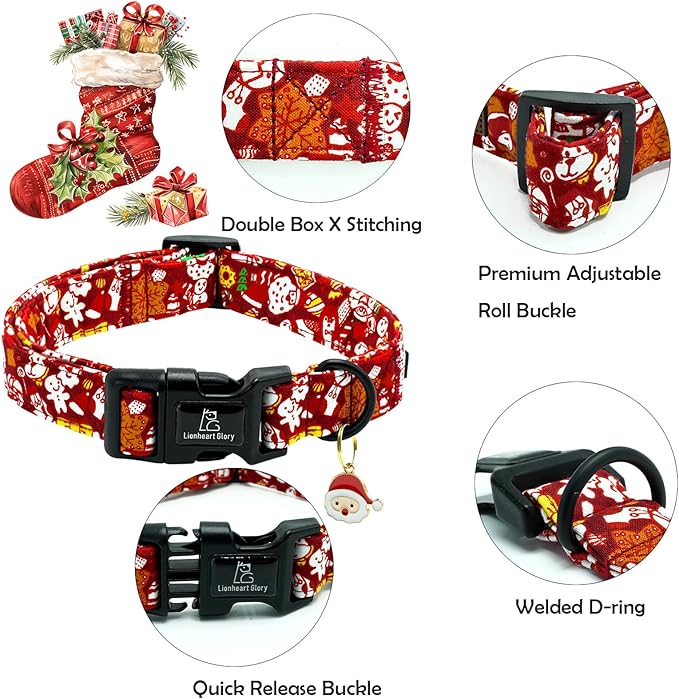 Lionheart glory Christmas Dog Collar, Red Christmas Santa Deer Dogs Collar Adjustable Soft Comfortable Collars for Medium Dogs Girl or Boy Pet Gift Fall Cute Collar