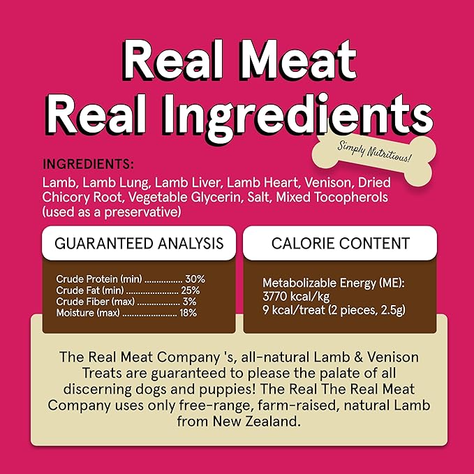 Real Meat Dog Treats - Three 12oz Bag of Bite-Sized Air-Dried Lamb & Venison Jerky for Dogs - Grain-Free Jerky Dog Treats with 95% All-Natural, Free-Range, Grass Fed Lamb & Venison