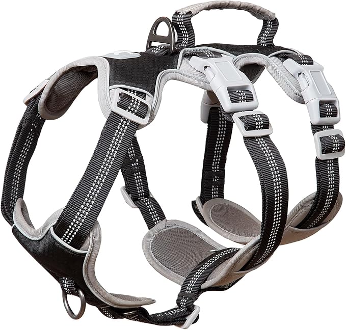 Escape Proof Harness, No Slip Dog Harness Escape Proof, Reflective Harness with Handle, Breathable, Durable, Adjustable Vest for Large Dogs Walking, Training, and Running Gear (Black, XL)