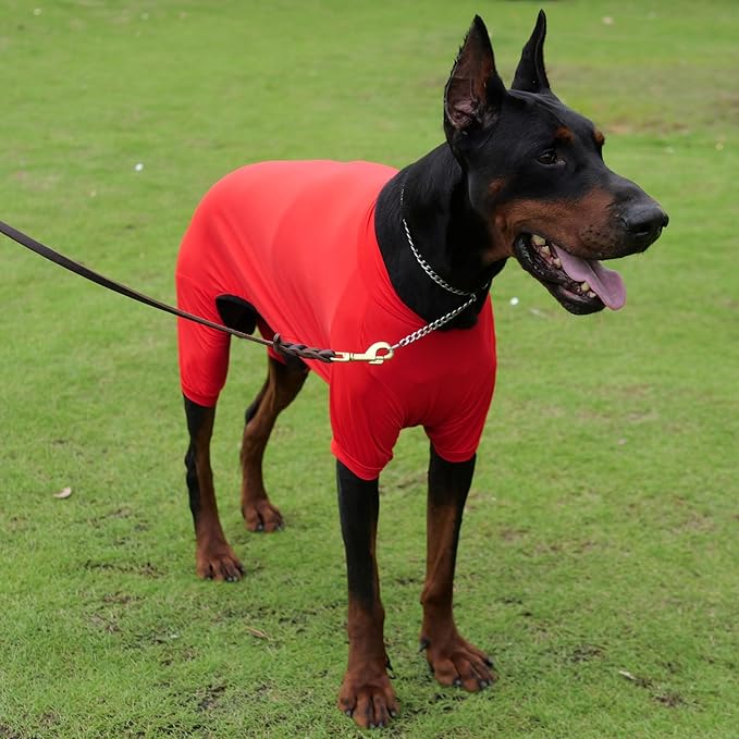 LoveLongLong Dog Jumpsuit with UV Protection and Quick-Dry Fabric for Spring Summer Pet Pajamas Red M