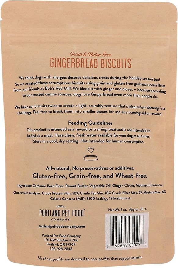 Portland Pet Food Company Gingerbread Dog Treats Healthy Biscuits for Small Medium & Large Dogs - Grain-Free, Human-Grade All Natural Cookies, Snacks & Puppy Training Treats - Made in The USA - 5 oz