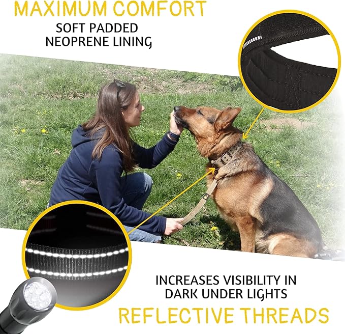 ADITYNA Heavy Duty Dog Collar with Handle - Thick Dog Collar for Large Dogs - Wide, Reflective, Tactical, Soft Neoprene Padded - Perfect Black Dog Collar for Training, and Walking