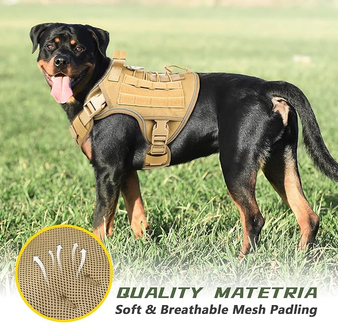 WINGOIN Tactical Dog Harness Vest for Medium Dogs No Pull Adjustable Reflective K9 Military Dog Service Harnesses with Handle for Walking, Hiking, Training, Khaki (M)