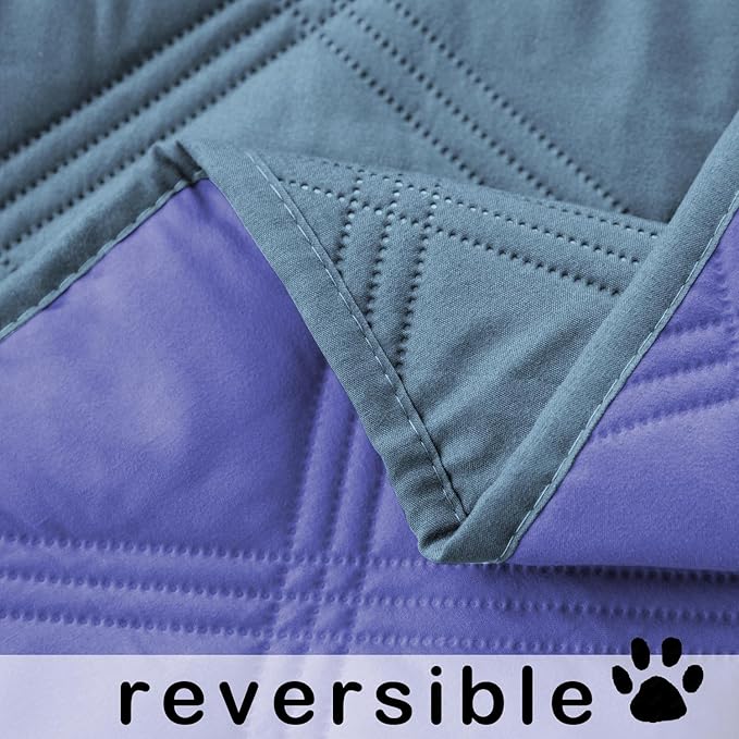fuguitex Waterproof Dog Blanket Reversible for Small Dogs Resistant Leakproof Washable Couch Cushion Bed Protector Cover for Indoor Furniture Pet Friendly(82"*82",Violet Blue+ Light Blue)