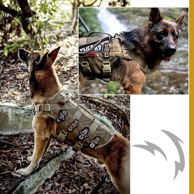 OneTigris No Pull Tactical Dog Harness for Medium Dog, Aire Mesh Dog Vest Harness, Breathable Military Dog Molle Vests with Handles, Service Dog Vest for Walking Hiking Training (L, Brown)