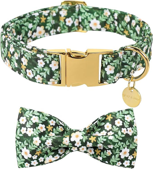 Summer Dog Collar with Bowtie, Lovely Flower Pattern Dog Bow Collar, Detachable Flowers Bowtie Bow Puppy Collars with Adjustable Metal Buckle for Dogs