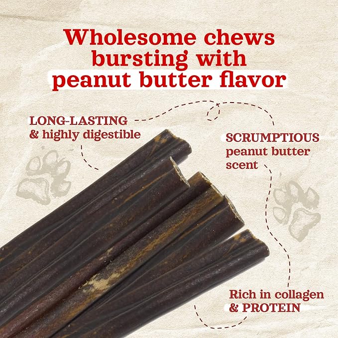 Natural Farm Peanut Butter Flavor Collagen Sticks for Dogs (12 Inch, 12 Pack), Long-Lasting Beef Collagen Sticks, Rawhide Alternative Chews with Chondroitin & Glucosamine, Low-Fat Dental Treats