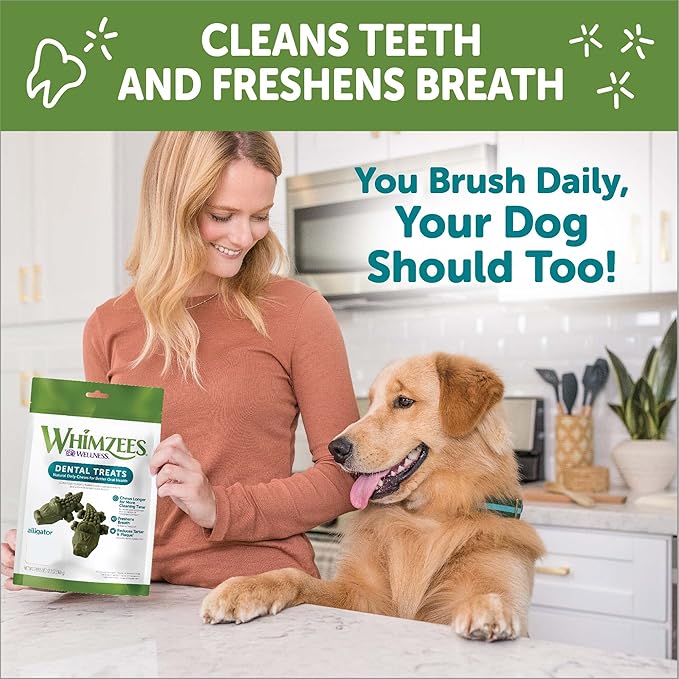 Whimzees Wellness Alligator Dog Dental Treats, Natural Chews, Large Size, (6 Count)