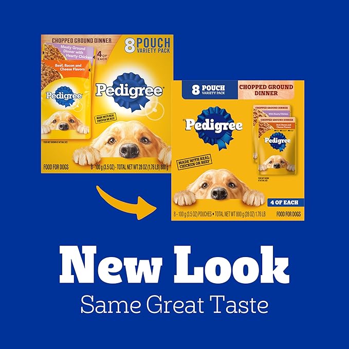 PEDIGREE CHOPPED GROUND DINNER Adult Soft Wet Dog Food 8-Count Variety Pack, 3.5 oz Pouches (Pack of 2)