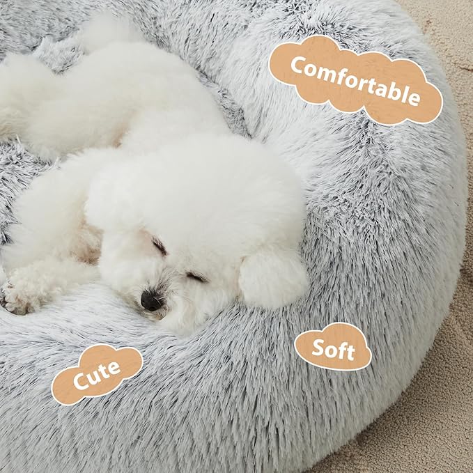 WNPETHOME Calming Dog Bed Cat Bed Donut, Faux Fur Pet Bed Self-Warming Donut Cuddler, Comfortable Round Plush Dog Beds