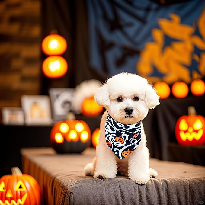 Halloween Dog Bandanas for Small Dogs 7 Pack Adjustable Dog Bandanas for Puppy 18 Inch Dogs Scarves for Cats Breed Grooming S