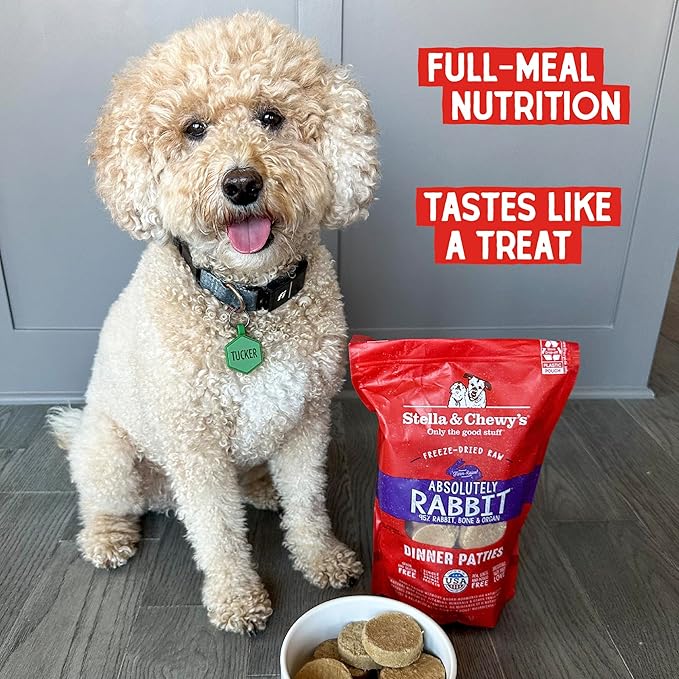 Stella & Chewy's Freeze-Dried Raw Dinner Patties - Absolutely Rabbit Recipe - High Protein Grain-Free Puppy & Dog Food - Perfect For Picky Eaters - 5.5 oz