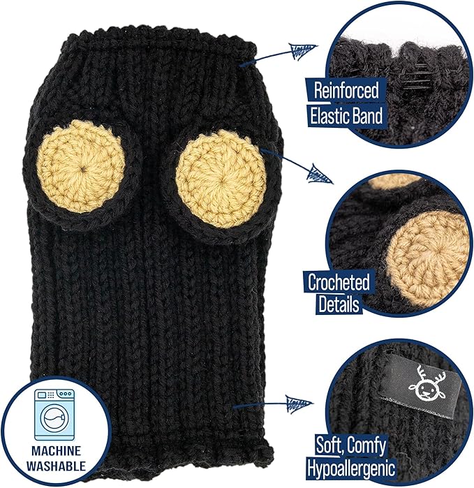 Zoo Snoods Black Bear Costume - Warm Knit Dog Snood Wrap for Pets, Neck Ear Cover Protection, Halloween Winter (Small)