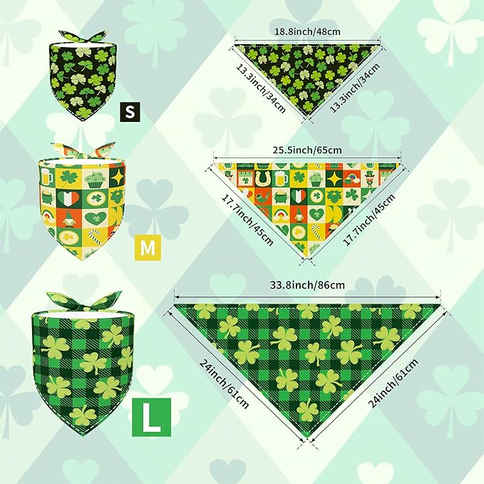 St. Patricks Day Dog Bandanas for Medium Dog Breed 7 Pcs Small Dog Bandanas 25 Inch Adjustable Dogs Scarves Grooming M