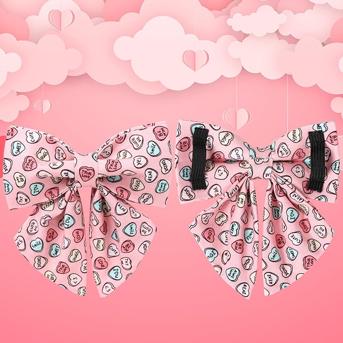 Valentine’s Dog Collar with Bow Tie, Pink Heart Bowtie Collar with Metal Buckle, Valentine’s Gift Pet Collar for Puppy Girl Boy Dog or Cat, Wedding Dog Collar, M