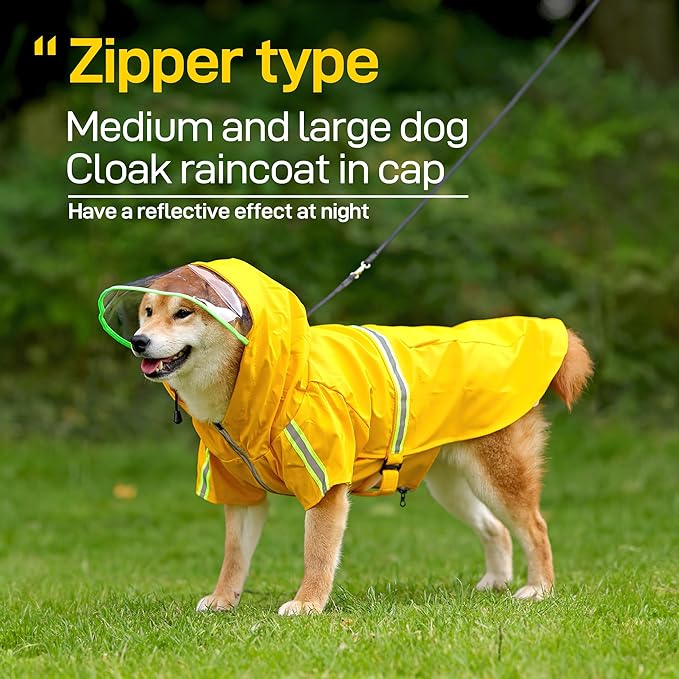Large Dog Raincoat with Adjustable Hood & Full Coverage - Waterproof & Reflective